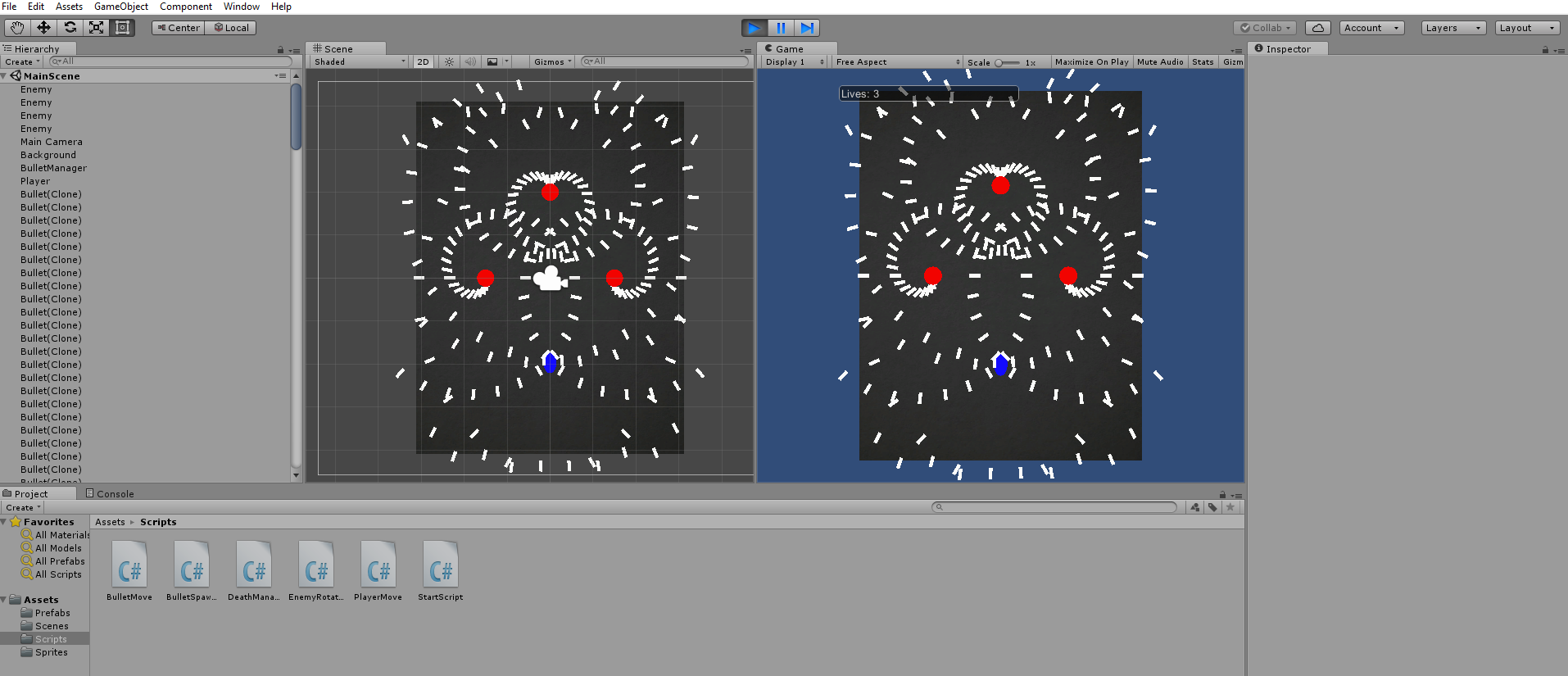 A screenshot of Unity2D running the game